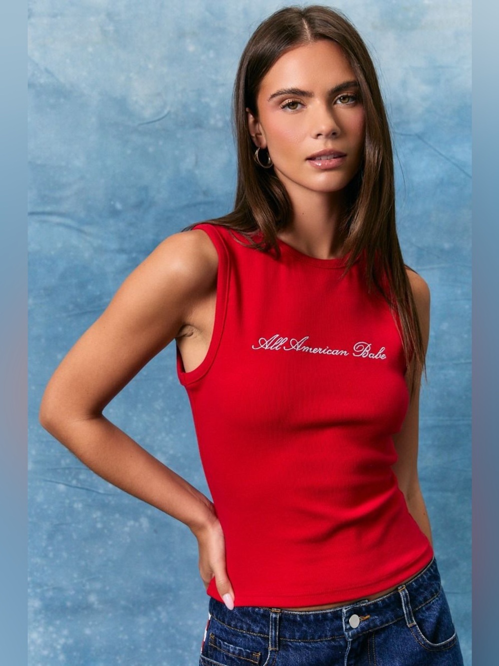 Embroidered All American Babe Tank Top - Le Lis